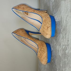 Dolce Vita Cork and Blue Patent high heels size 9.5